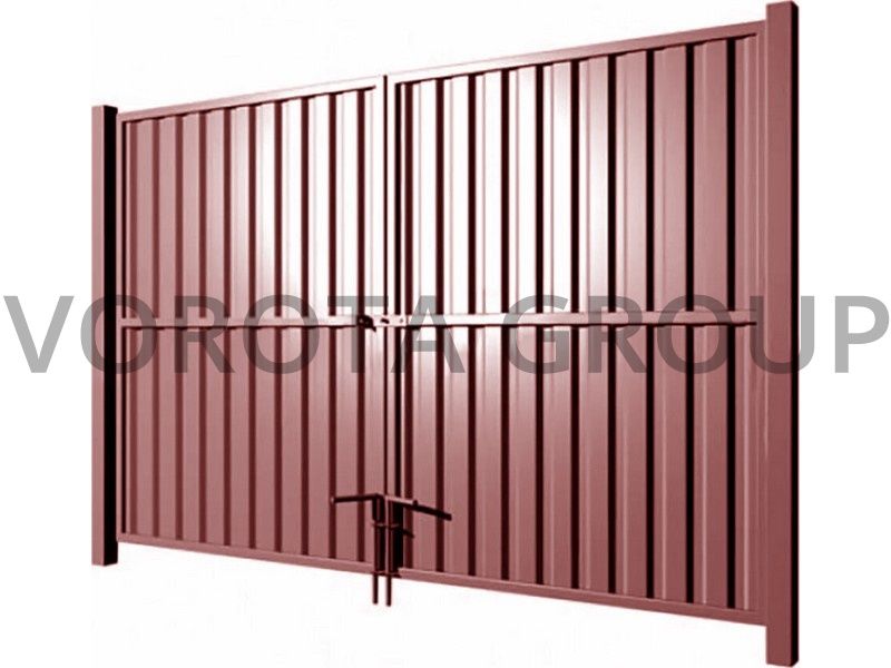 Распашные ворота из профлиста 3000x2100 коричневые