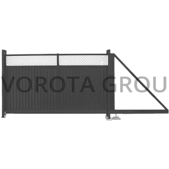 Откатные ворота на винтовых сваях Alutech из профнастила серого цвета 2600x2100
