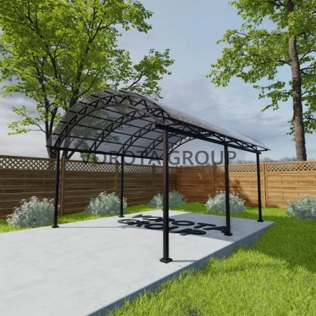 Арочный навес бронзово-серого цвета, монолитный поликарбонат 6500*14000