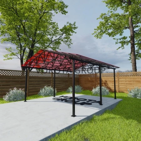 Двухскатный навес красного цвета, монолитный поликарбонат 5500*6000